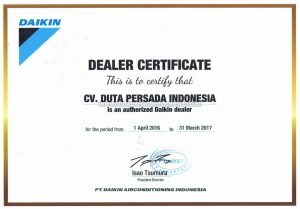 Certificate Dealer DAIKIN 2016